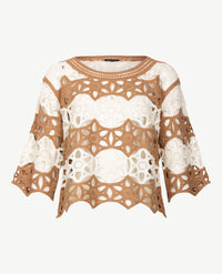 Frank Walder  - Lichte pullover boothals - Donker beige-zand met off-white