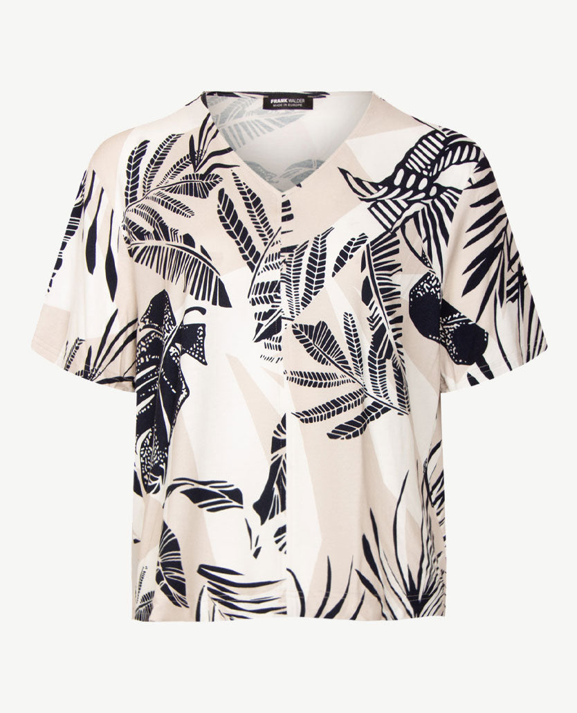 Frank Walder  - Top -V-hals - Blad beige met Navy en off-white