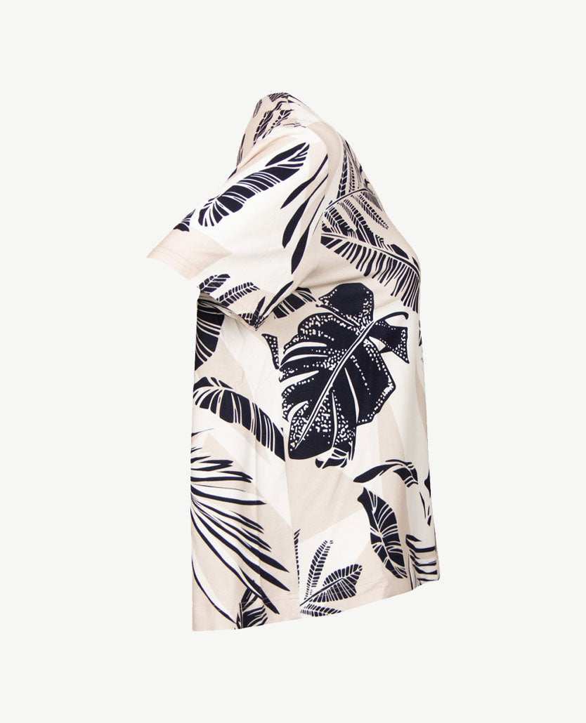 Frank Walder  - Top -V-hals - Blad beige met Navy en off-white