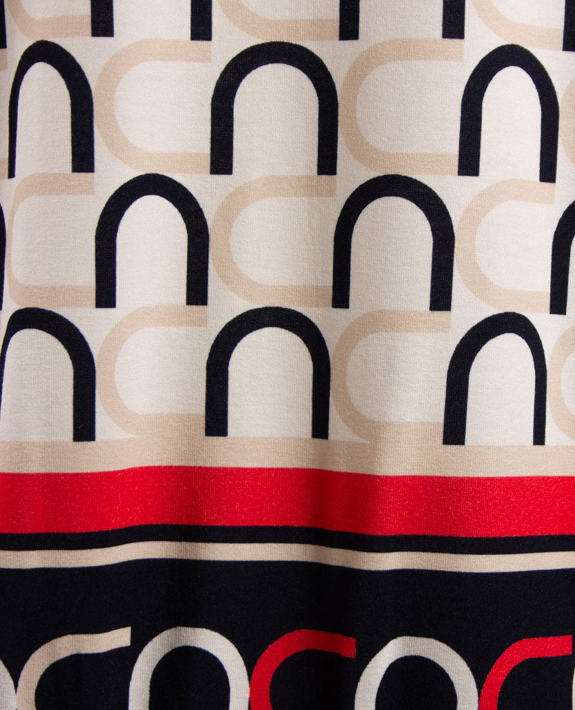 Frank Walder - Blouson - ronde hals - Off-white, navy, rood en beige