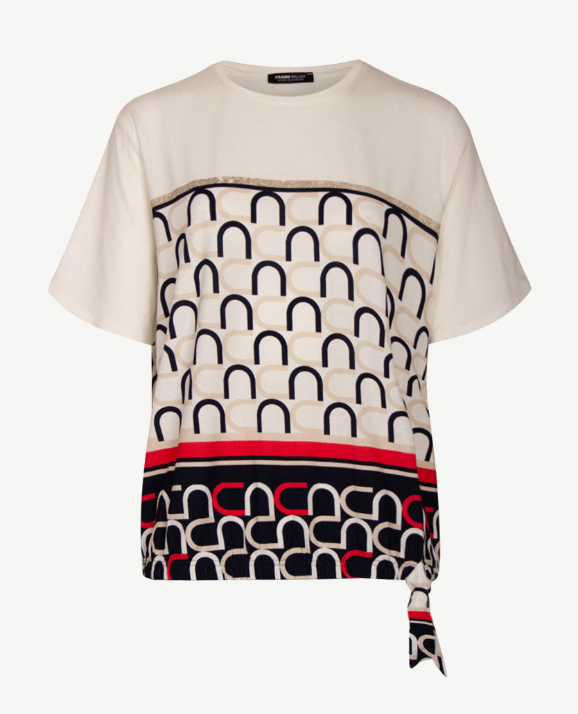 Frank Walder - Blouson - ronde hals - Off-white, navy, rood en beige