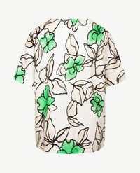 Frank Walder  - Top kleine v-hals - Bloem groen, beige, off-white en zwart