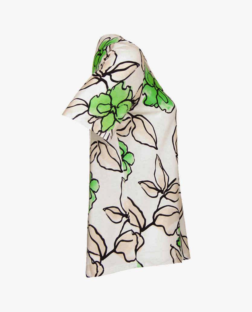Frank Walder  - Top kleine v-hals - Bloem groen, beige, off-white en zwart