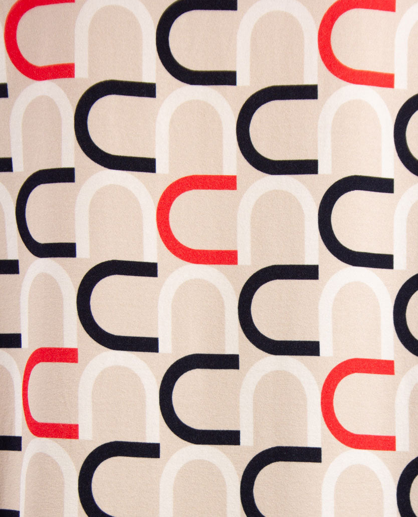 Frank Walder  - Top kleine v-hals - Grafisch navy met beige, rood en off-white