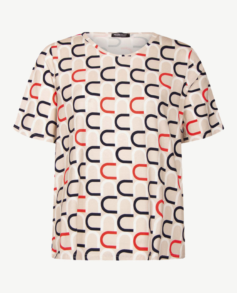 Frank Walder  - Top kleine v-hals - Grafisch navy met beige, rood en off-white