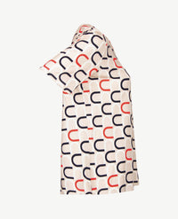 Frank Walder  - Top kleine v-hals - Grafisch navy met beige, rood en off-white