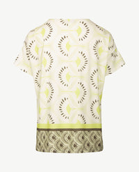 Frank Walder  - Top ronde hals - Lime met kakhi en off-white