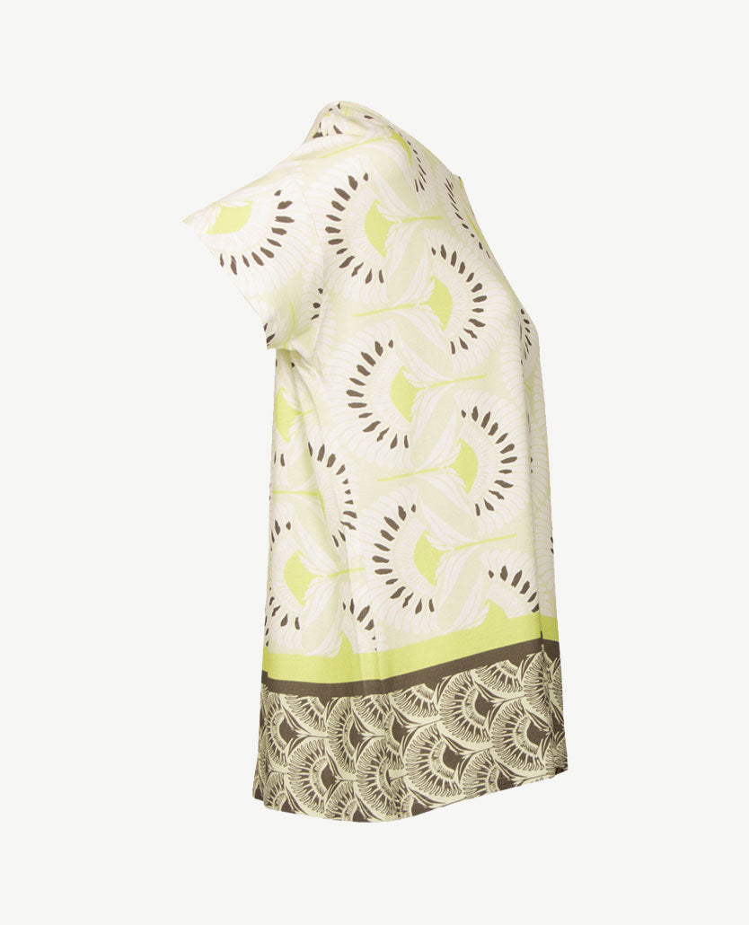 Frank Walder  - Top ronde hals - Lime met kakhi en off-white