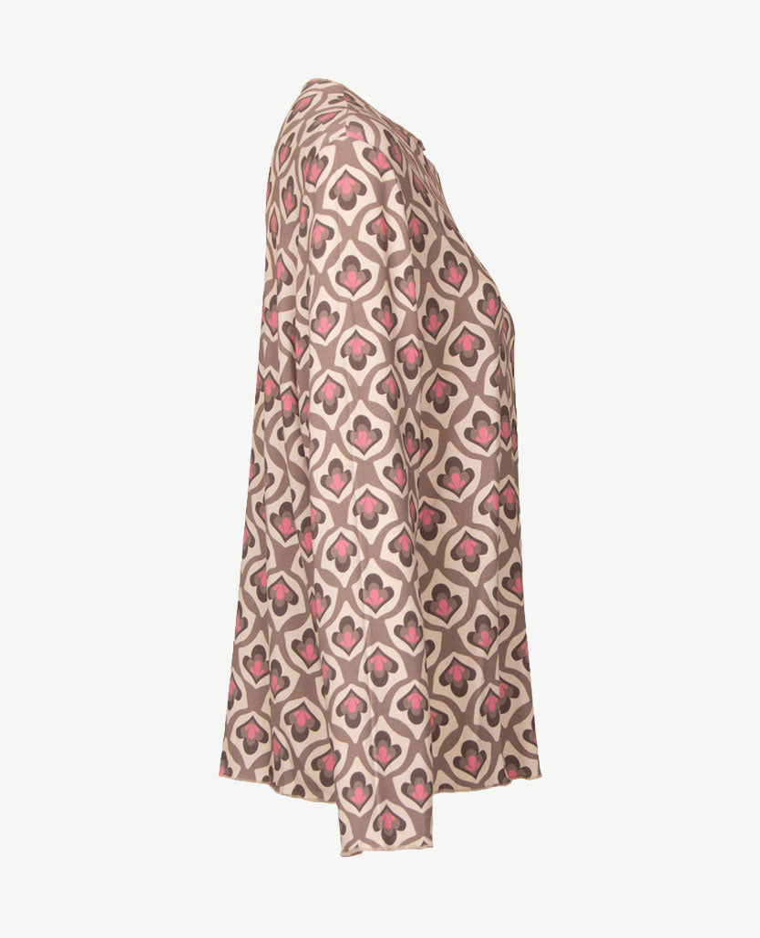 Frank Walder - Damestop - Ronde hals - jersey - Dessin met pink, taupe, choco en beige