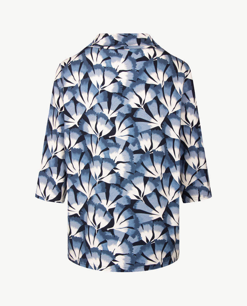 Frank Walder - Top dames met kraag - Dessin blauwen met off-white en navy