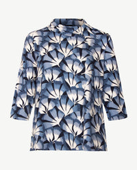 Frank Walder - Top dames met kraag - Dessin blauwen met off-white en navy