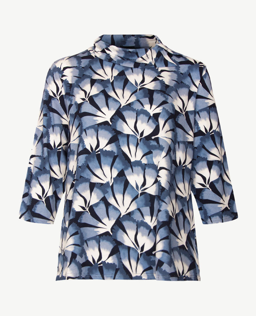Frank Walder - Top dames met kraag - Dessin blauwen met off-white en navy