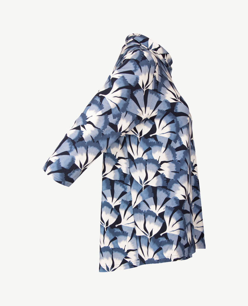 Frank Walder - Top dames met kraag - Dessin blauwen met off-white en navy