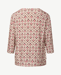 Frank Walder - Blousontop voor dames- Dessin met rose, off-white en taupe