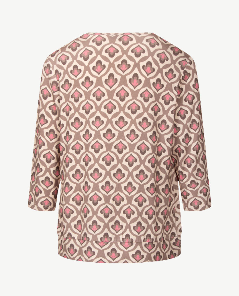 Frank Walder - Blousontop voor dames- Dessin met rose, off-white en taupe