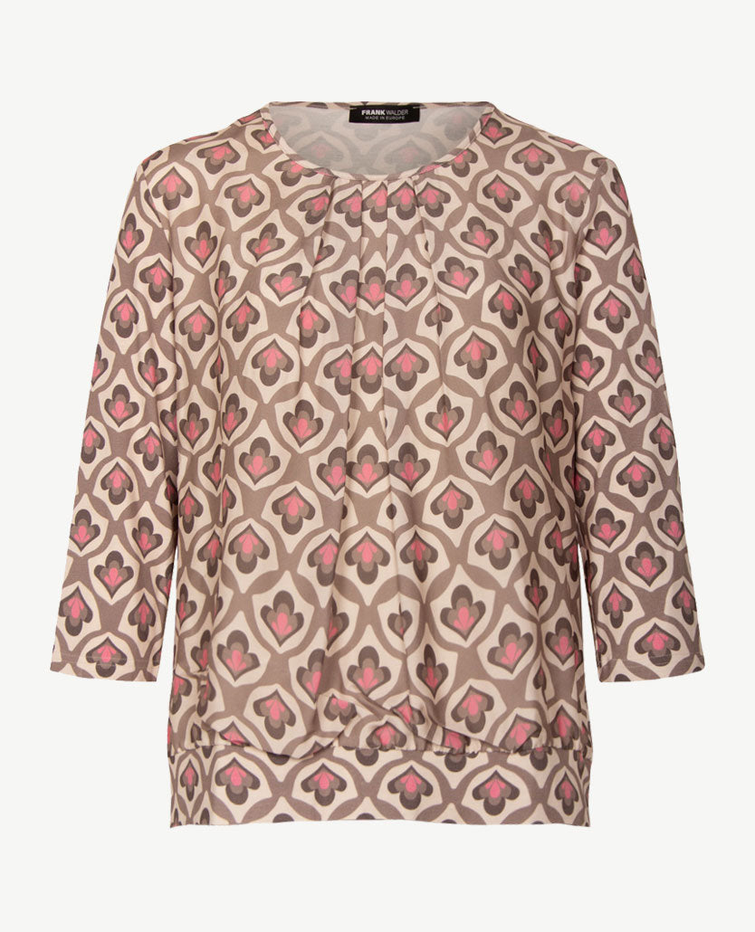 Frank Walder - Blousontop voor dames- Dessin met rose, off-white en taupe
