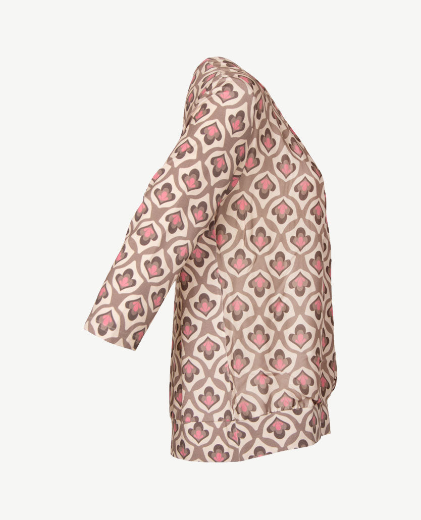 Frank Walder - Blousontop voor dames- Dessin met rose, off-white en taupe