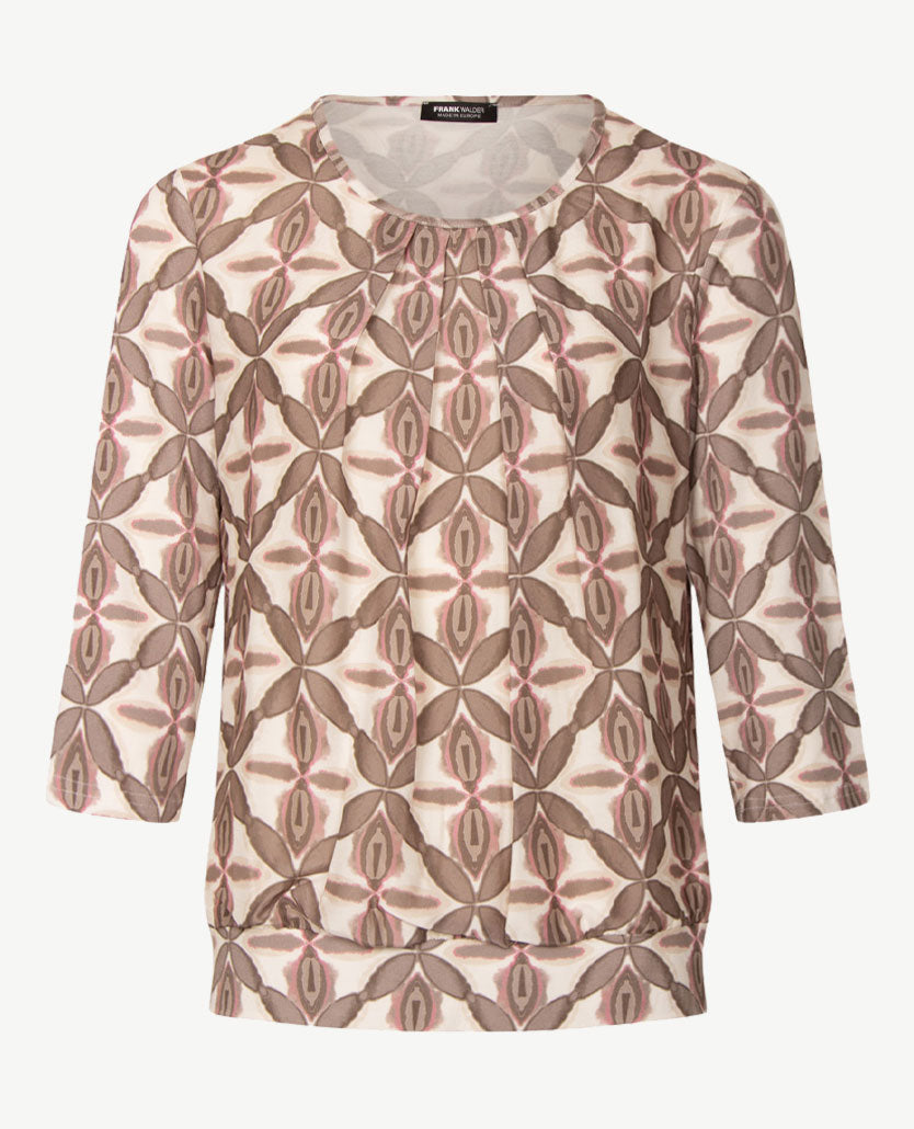 Frank Walder - Blousontop dames - Groot dessin met rose, off-white en taupe