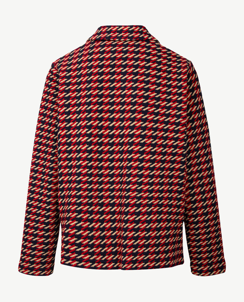 Frank Walder - Vestjasje met knopen - Dessin navy met merlot en beige
