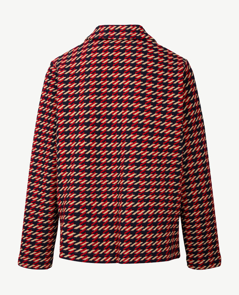Frank Walder - Vestjasje met knopen - Dessin navy met merlot en beige