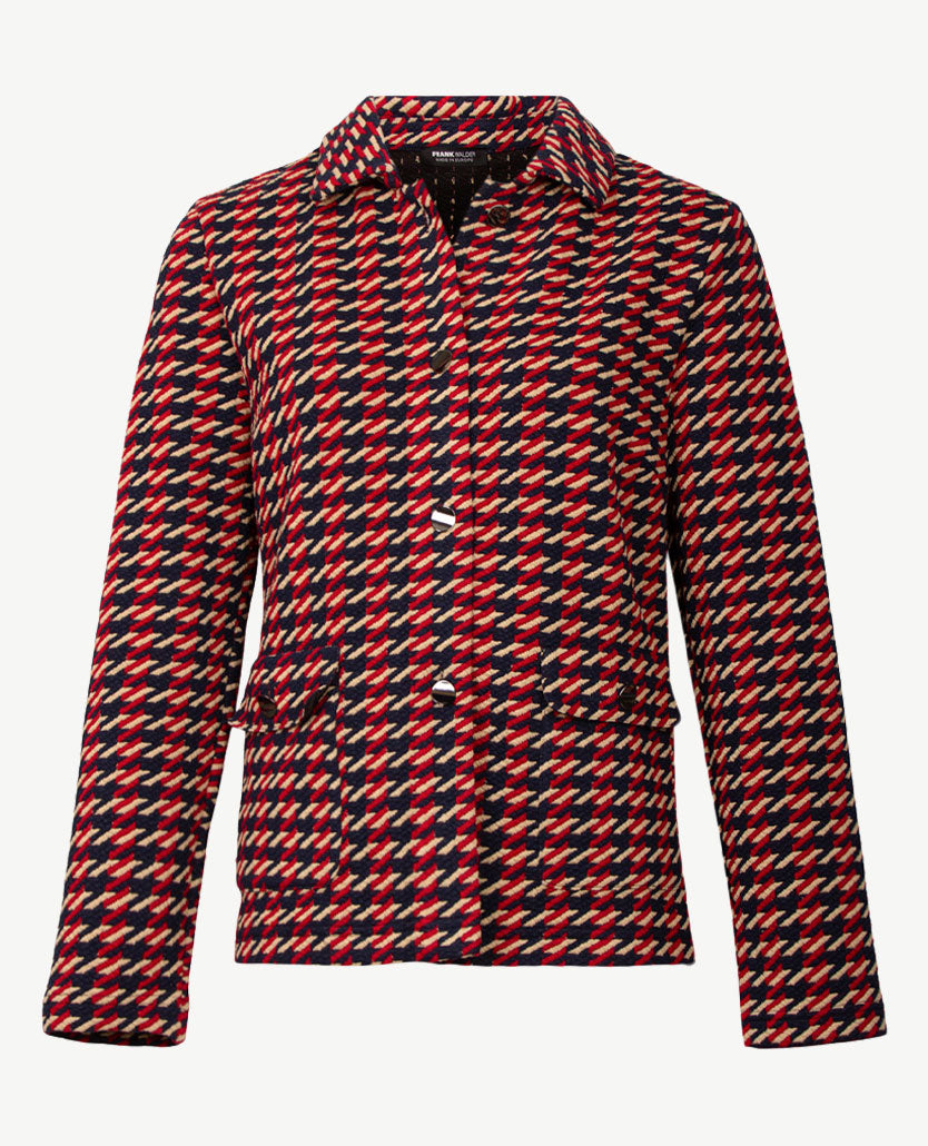 Frank Walder - Vestjasje met knopen - Dessin navy met merlot en beige