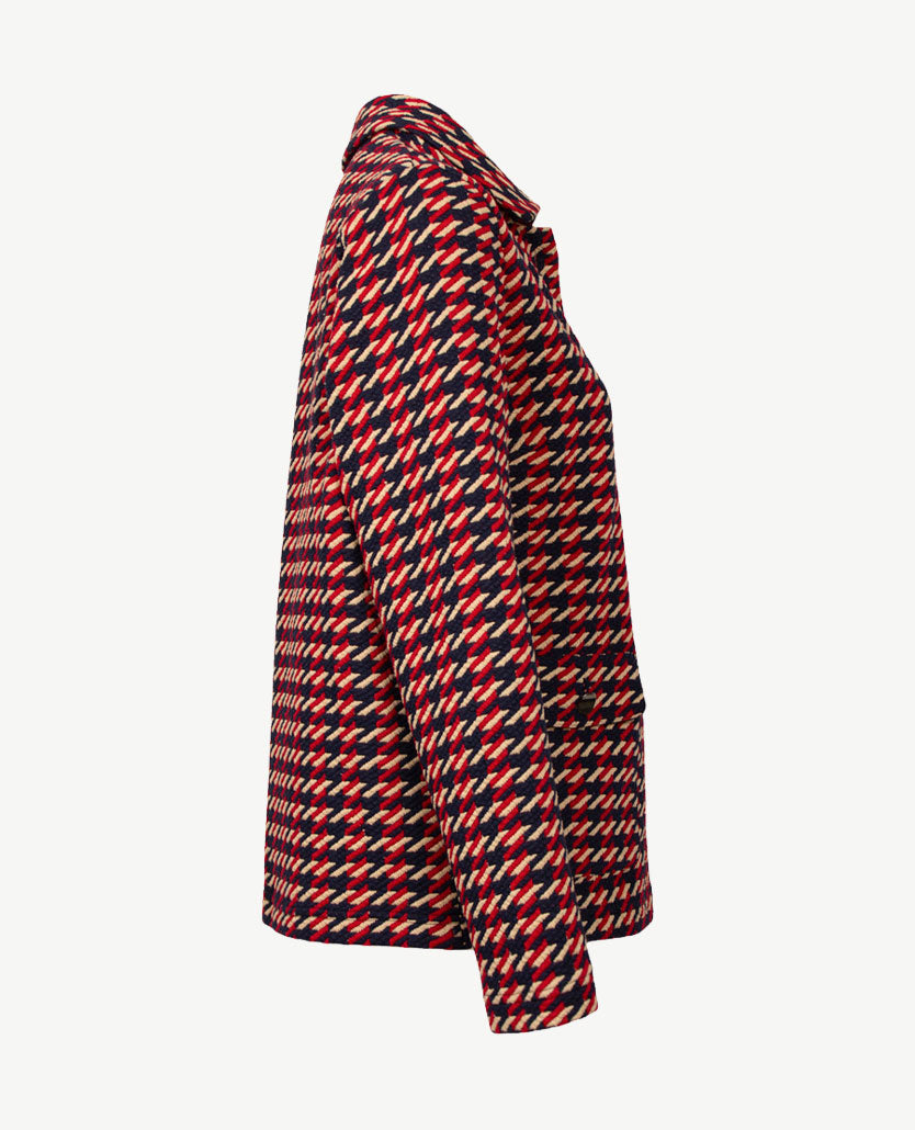 Frank Walder - Vestjasje met knopen - Dessin navy met merlot en beige