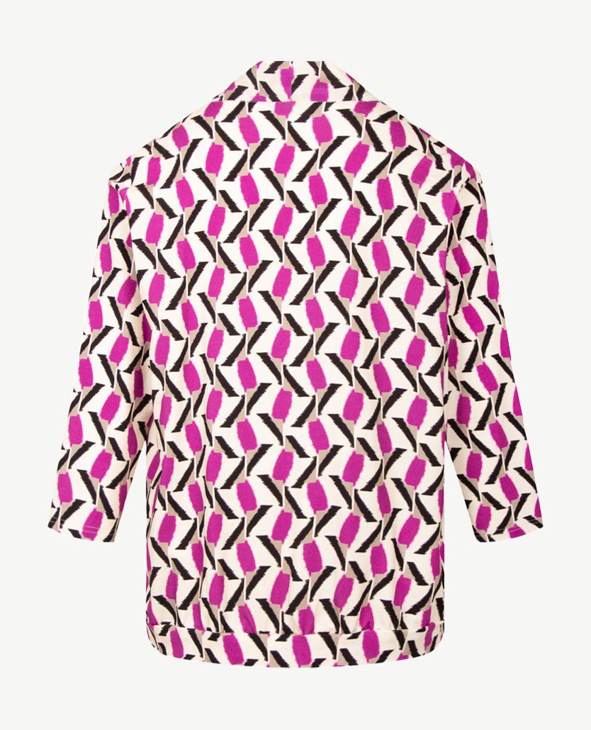 Frank Walder - Blouson met strik - Fuchsia, grijs, zwart en beige