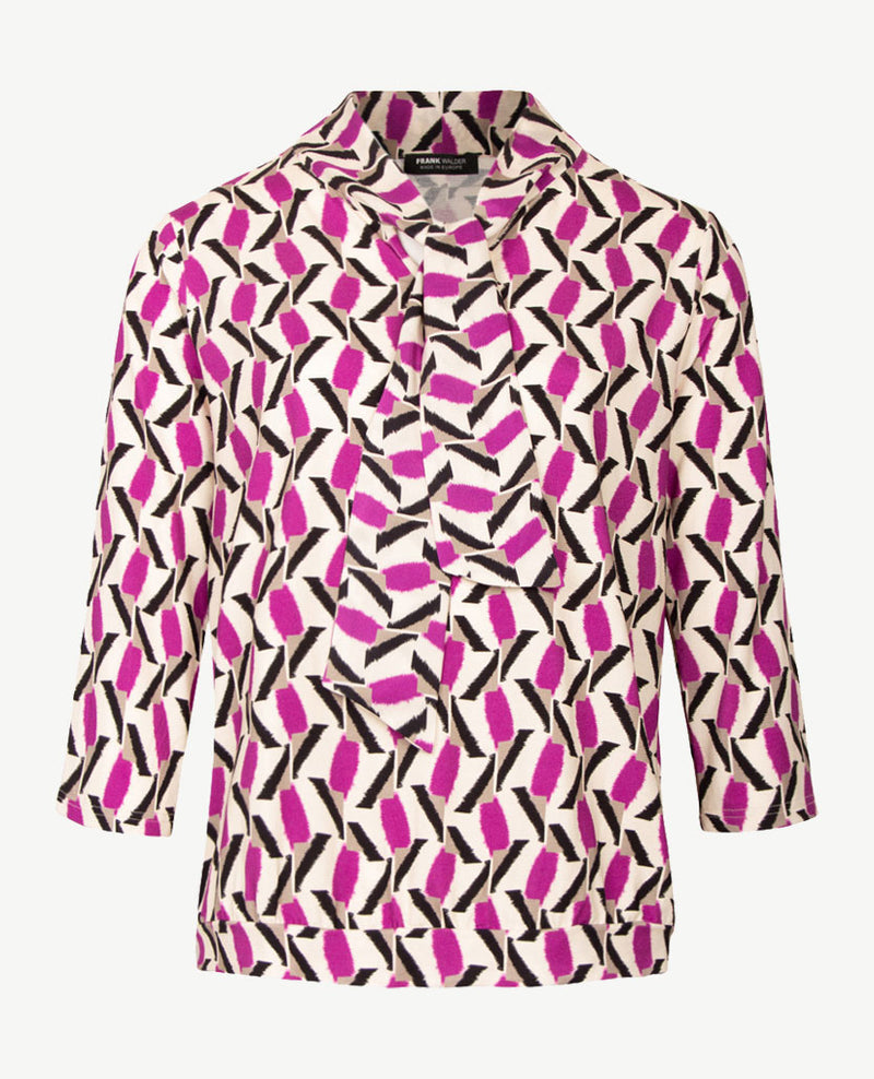 Frank Walder - Blouson met strik - Fuchsia, grijs, zwart en beige