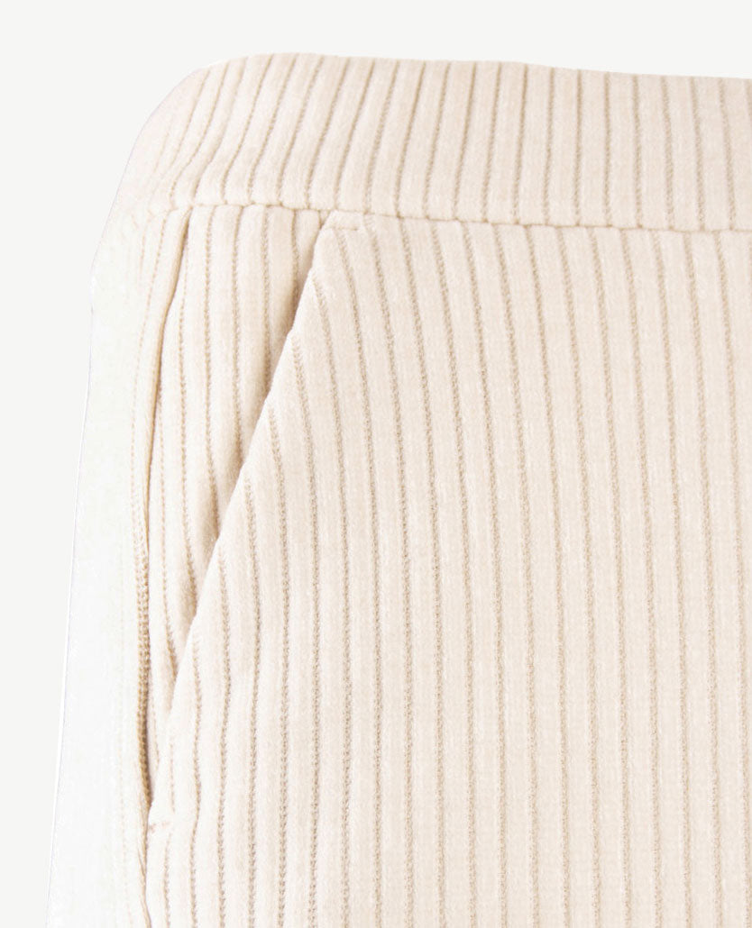Frank Walder - Pantalon Mia straight - Elastiek rondom - Korte lengte - Ribcorduroy - Off-white