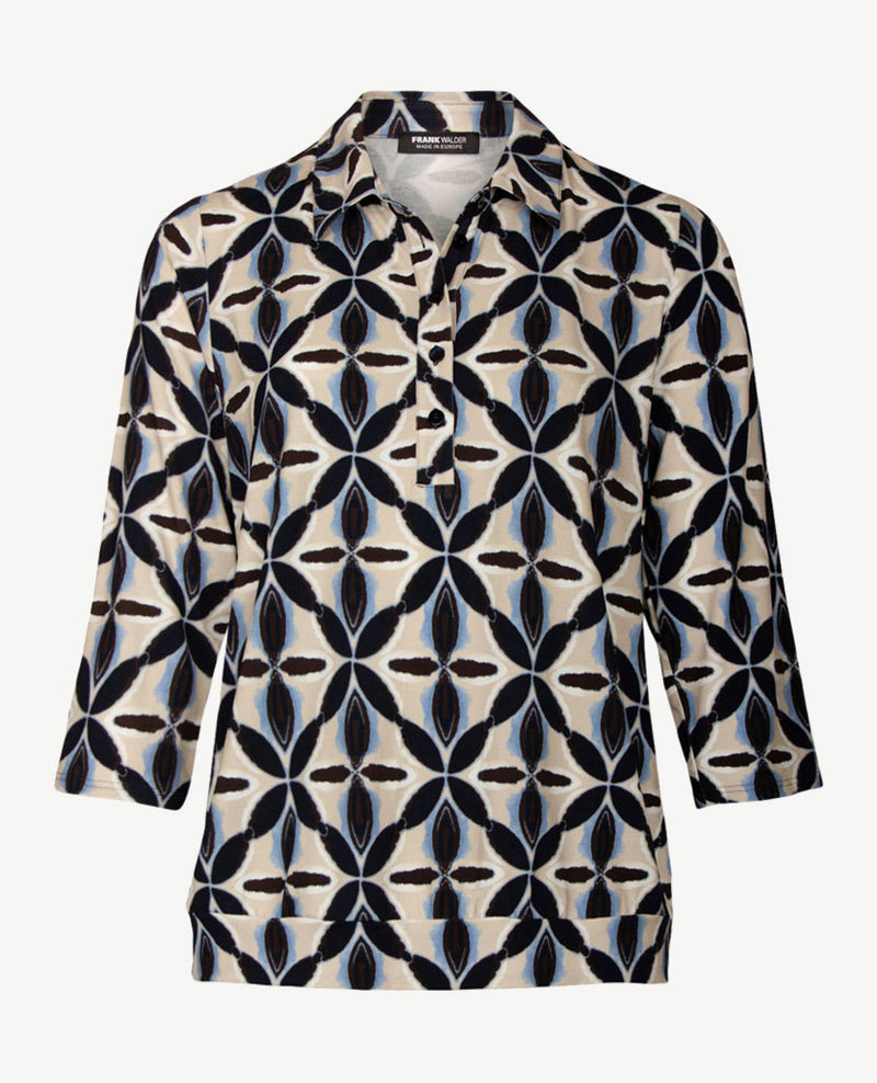Frank Walder - Damespolo - Navy met beige, blue en choc