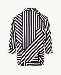Frank Walder - Polo - streep - Navy met licht beige