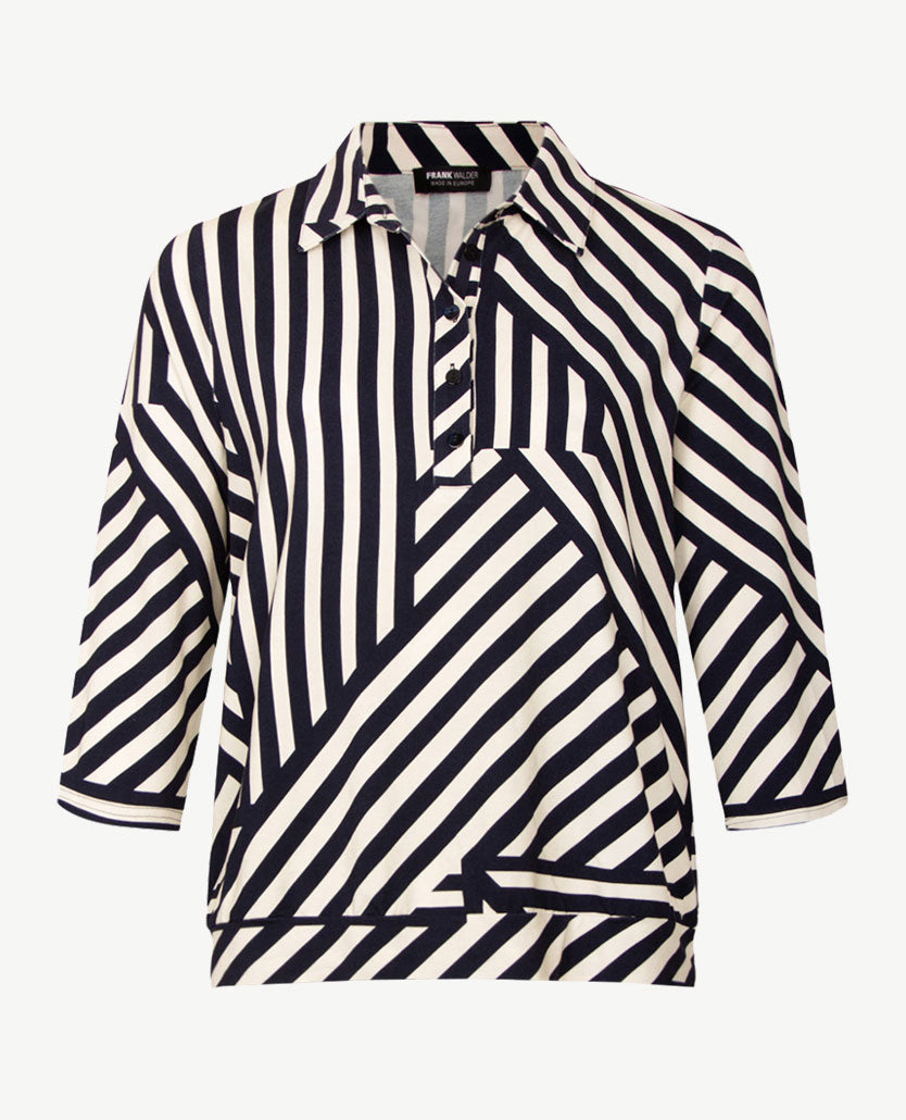 Frank Walder - Polo - streep - Navy met licht beige