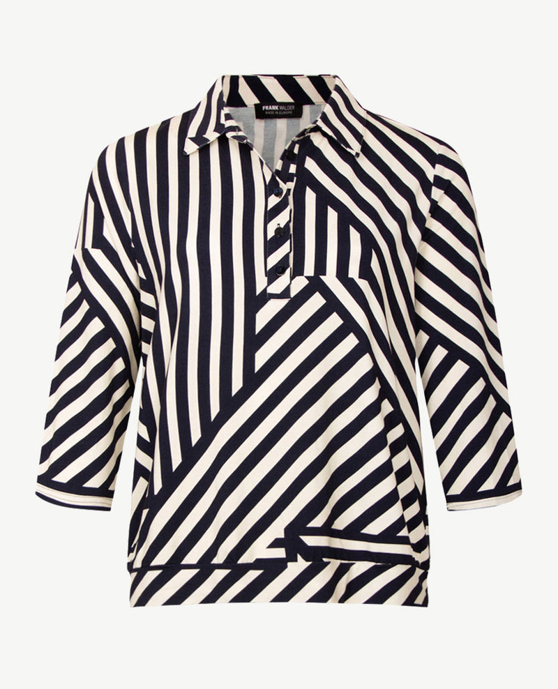 Frank Walder - Polo - streep - Navy met licht beige