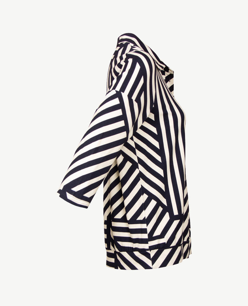 Frank Walder - Polo - streep - Navy met licht beige