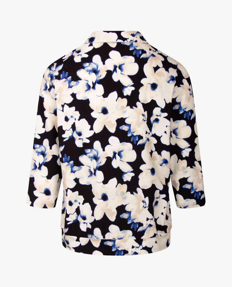 Frank Walder - Polo - Bloem - Zwart, kobalt en off-white en beige