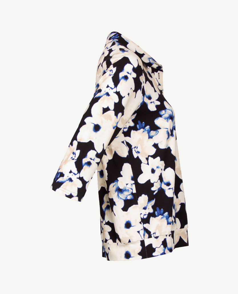 Frank Walder - Polo - Bloem - Zwart, kobalt en off-white en beige