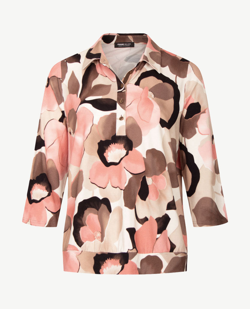 Frank Walder - Polo - Bloem - Warm rose met choco, taupe, beige en off-white