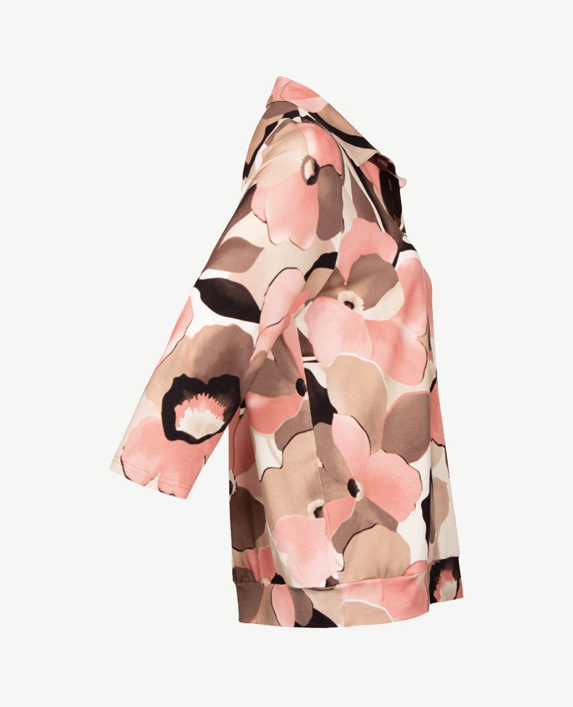 Frank Walder - Polo - Bloem - Warm rose met choco, taupe, beige en off-white