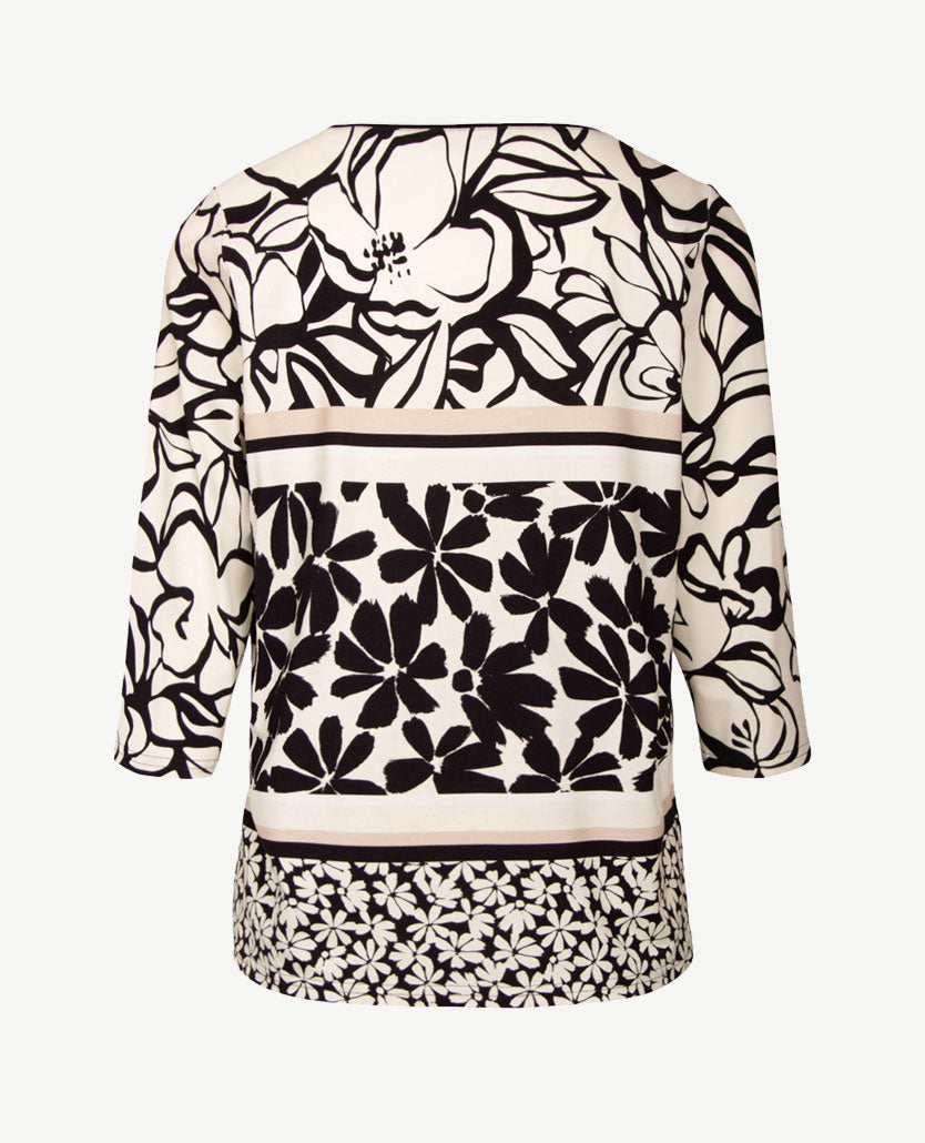 Frank Walder  - Top ronde hals - Ecru met beige en zwart