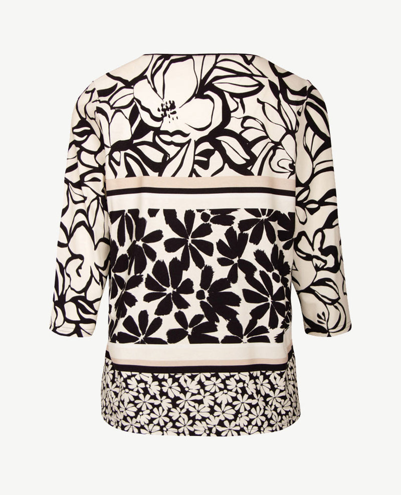 Frank Walder  - Top ronde hals - Ecru met beige en zwart