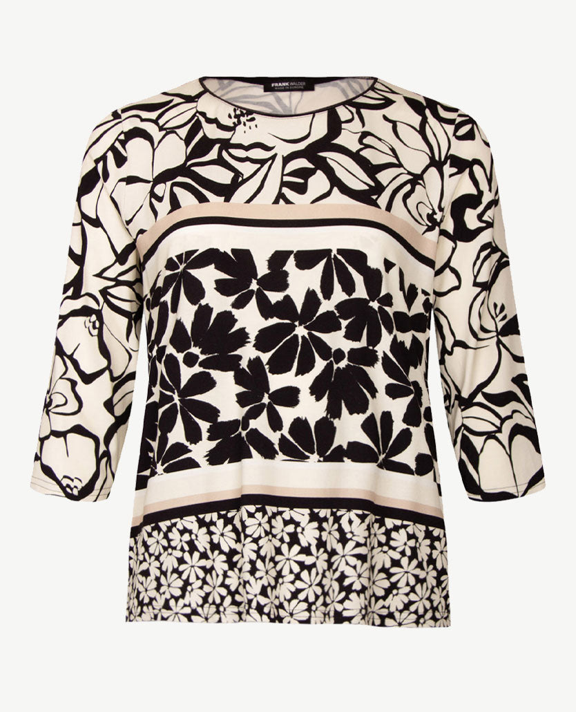 Frank Walder  - Top ronde hals - Ecru met beige en zwart