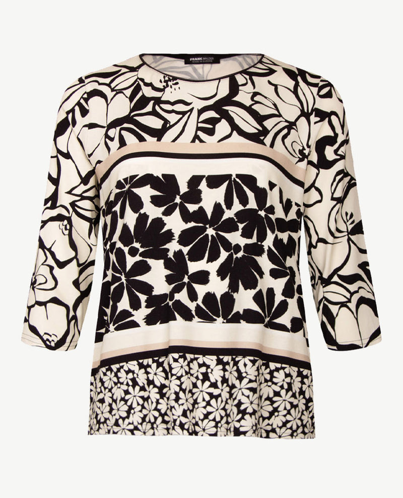Frank Walder  - Top ronde hals - Ecru met beige en zwart