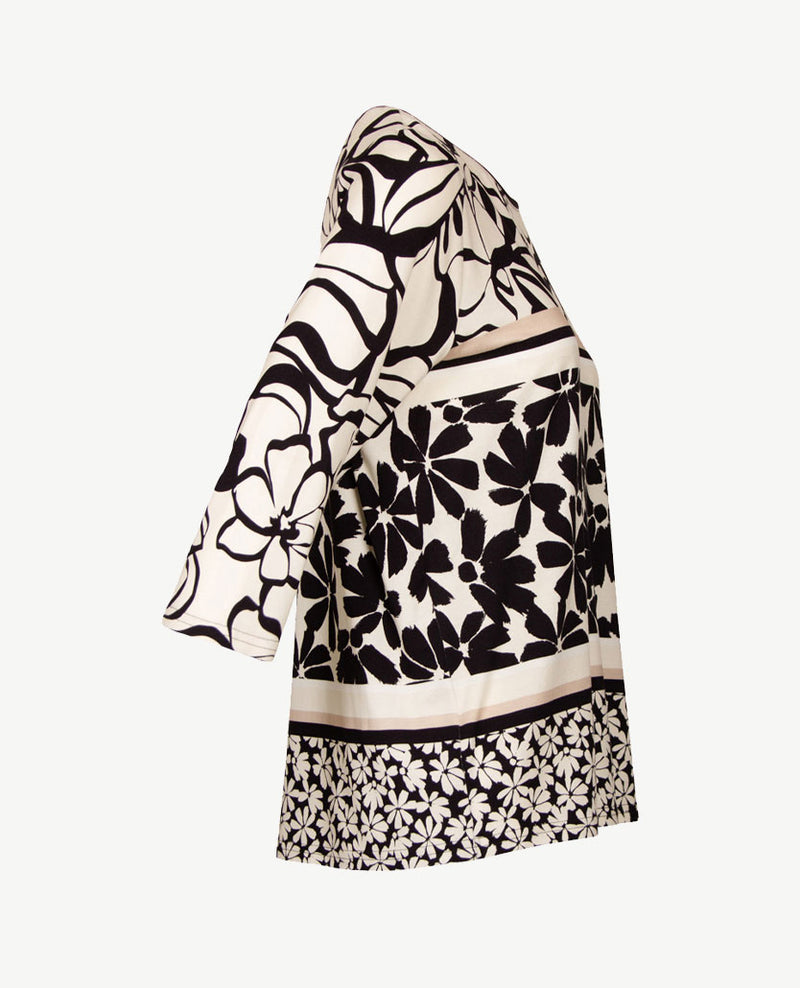 Frank Walder  - Top ronde hals - Ecru met beige en zwart