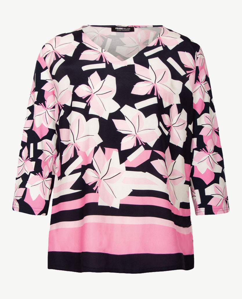 Frank Walder  - Top - V-hals - Rose met navy en wit