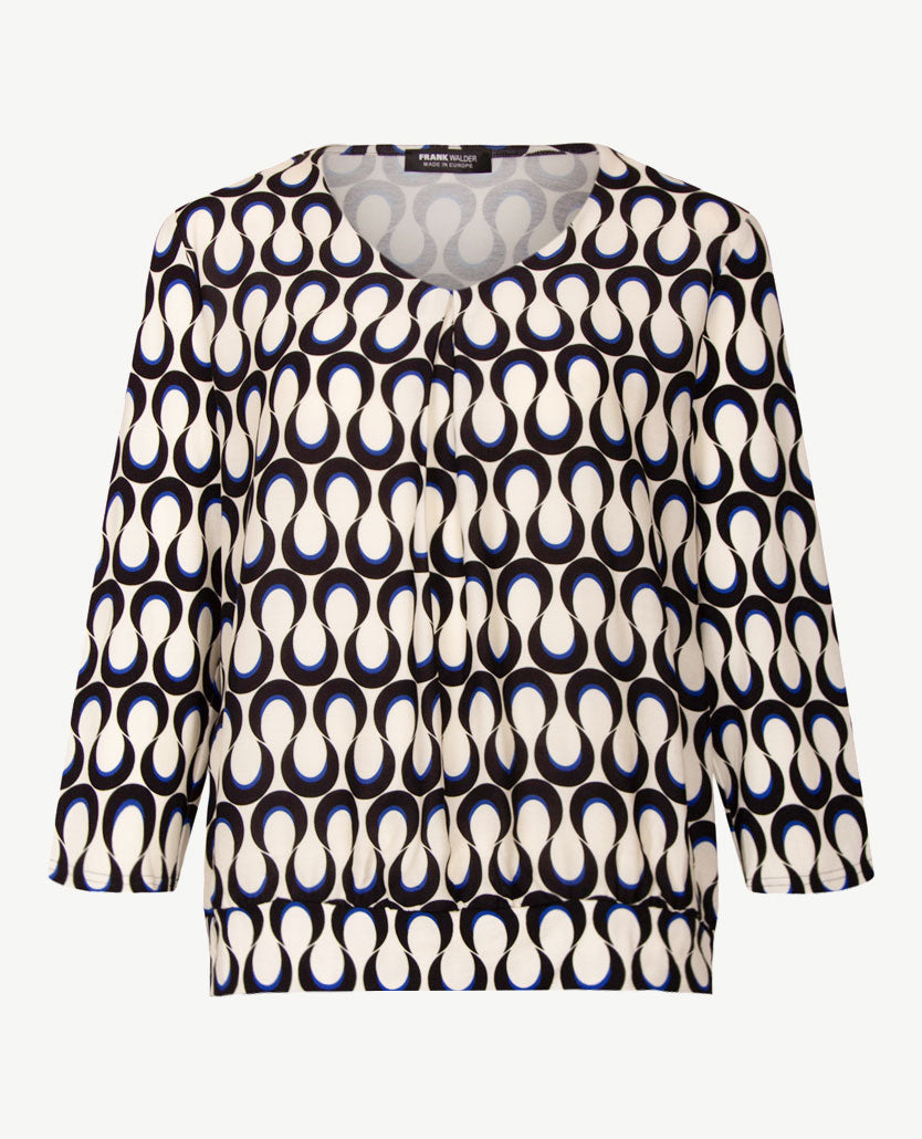 Frank Walder - Blouson - V- hals - Slinger - Off-white, zwart en kobalt