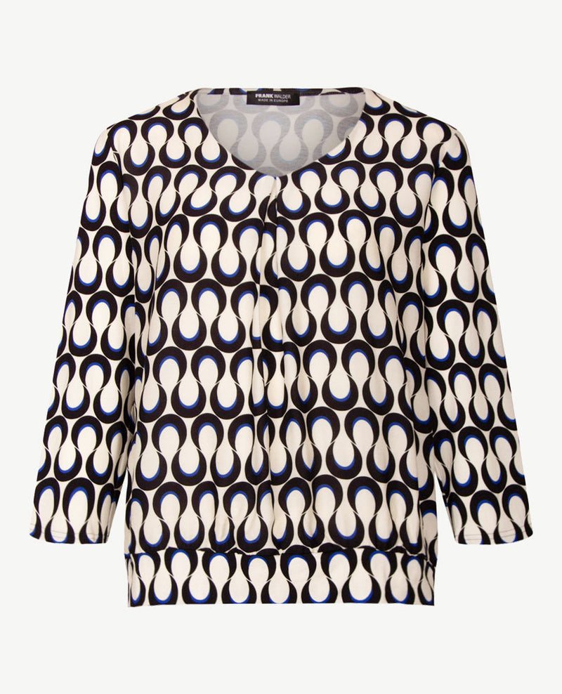 Frank Walder - Blouson - V- hals - Slinger - Off-white, zwart en kobalt