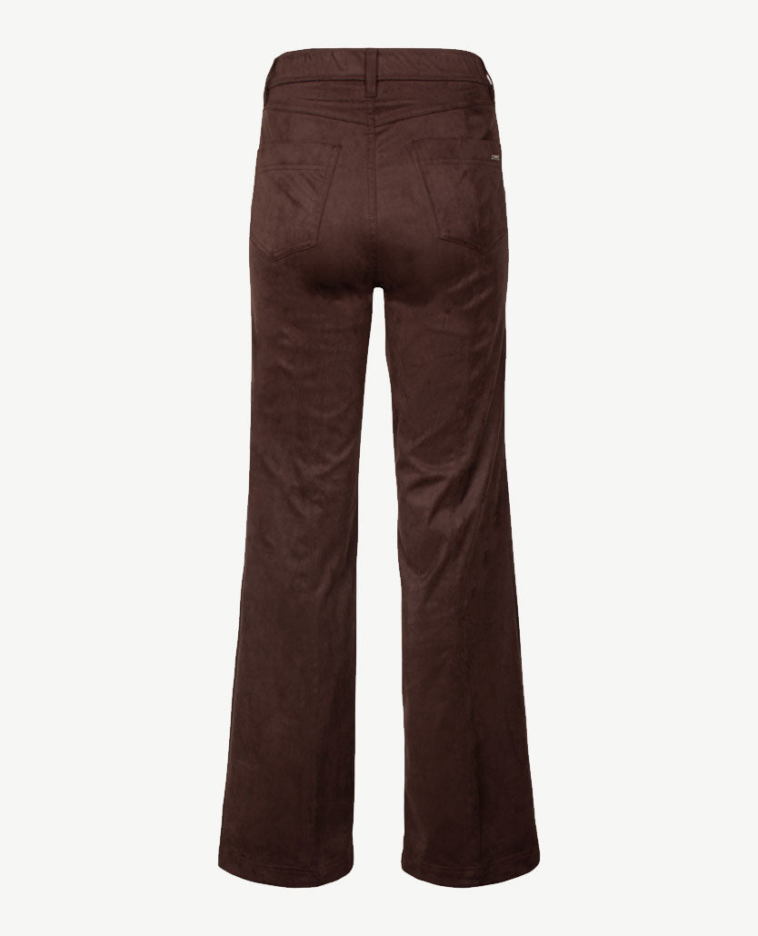 Gardeur - Zilla3 - Instapbroek dames met elastische band - Flared faux suède - Choco