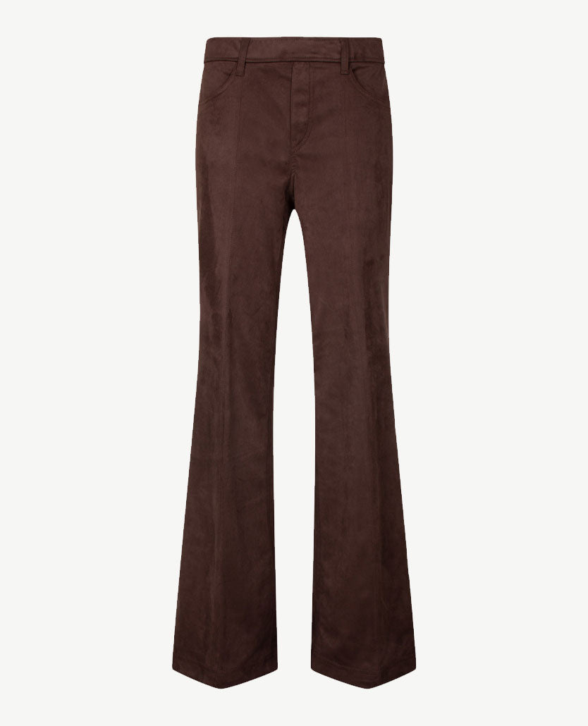 Gardeur - Zilla3 - Instapbroek dames met elastische band - Flared faux suède - Choco