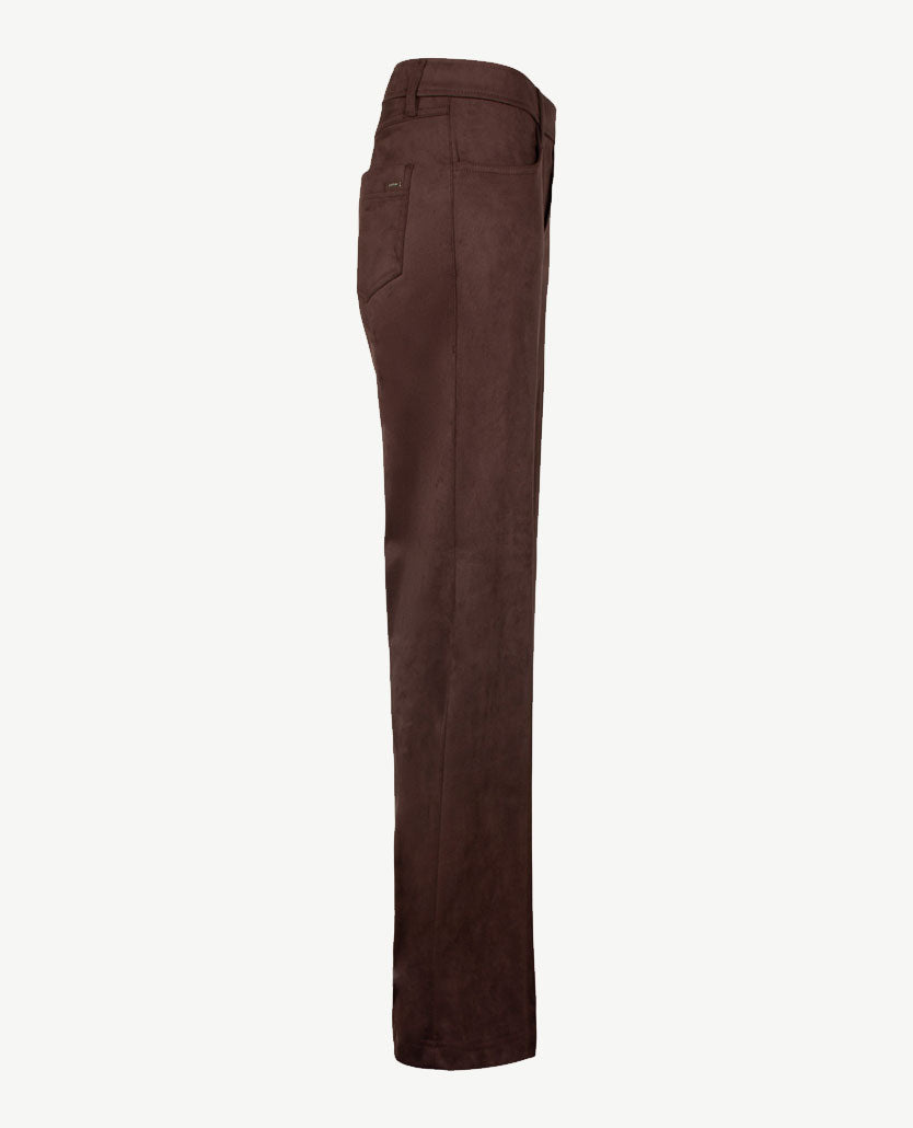 Gardeur - Zilla3 - Instapbroek dames met elastische band - Flared faux suède - Choco