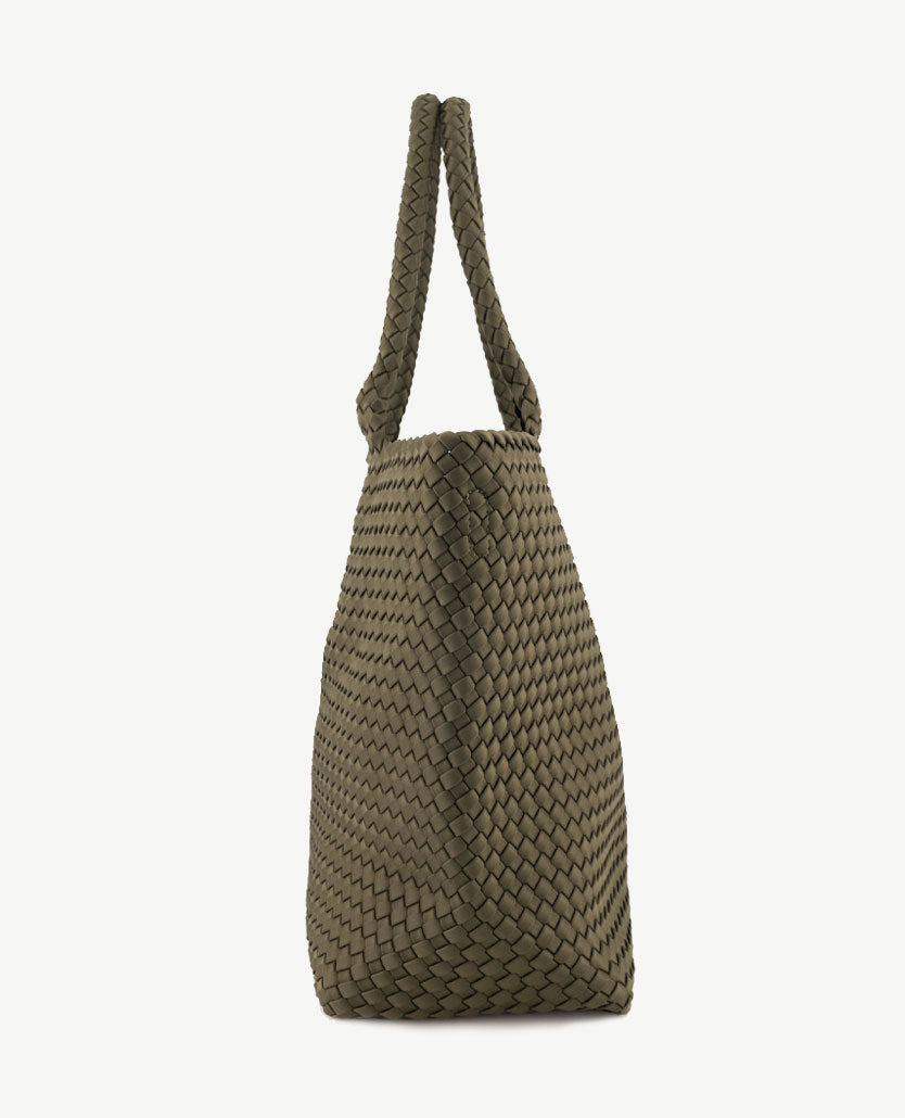 Schoudertas - Shopper Groot - Gevlochten - Olive zijkant